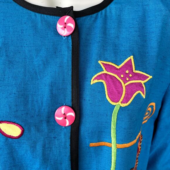 VTG Draper's & Damon's Button Up Jacket Applique Flowers Butterflies Petite M - Picture 6 of 11